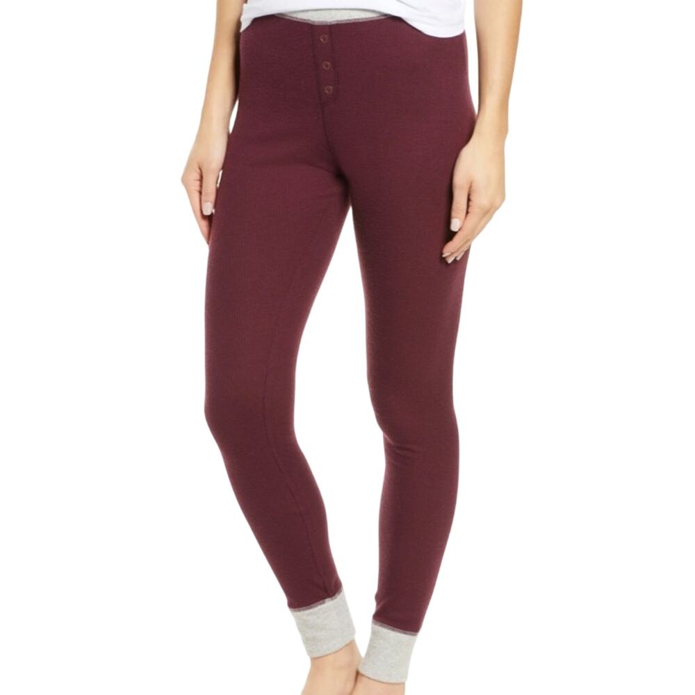 NWT BP. Nordstrom Burgundy Thermal Leggings Sz M Gray Trim Long John Cozy Lounge